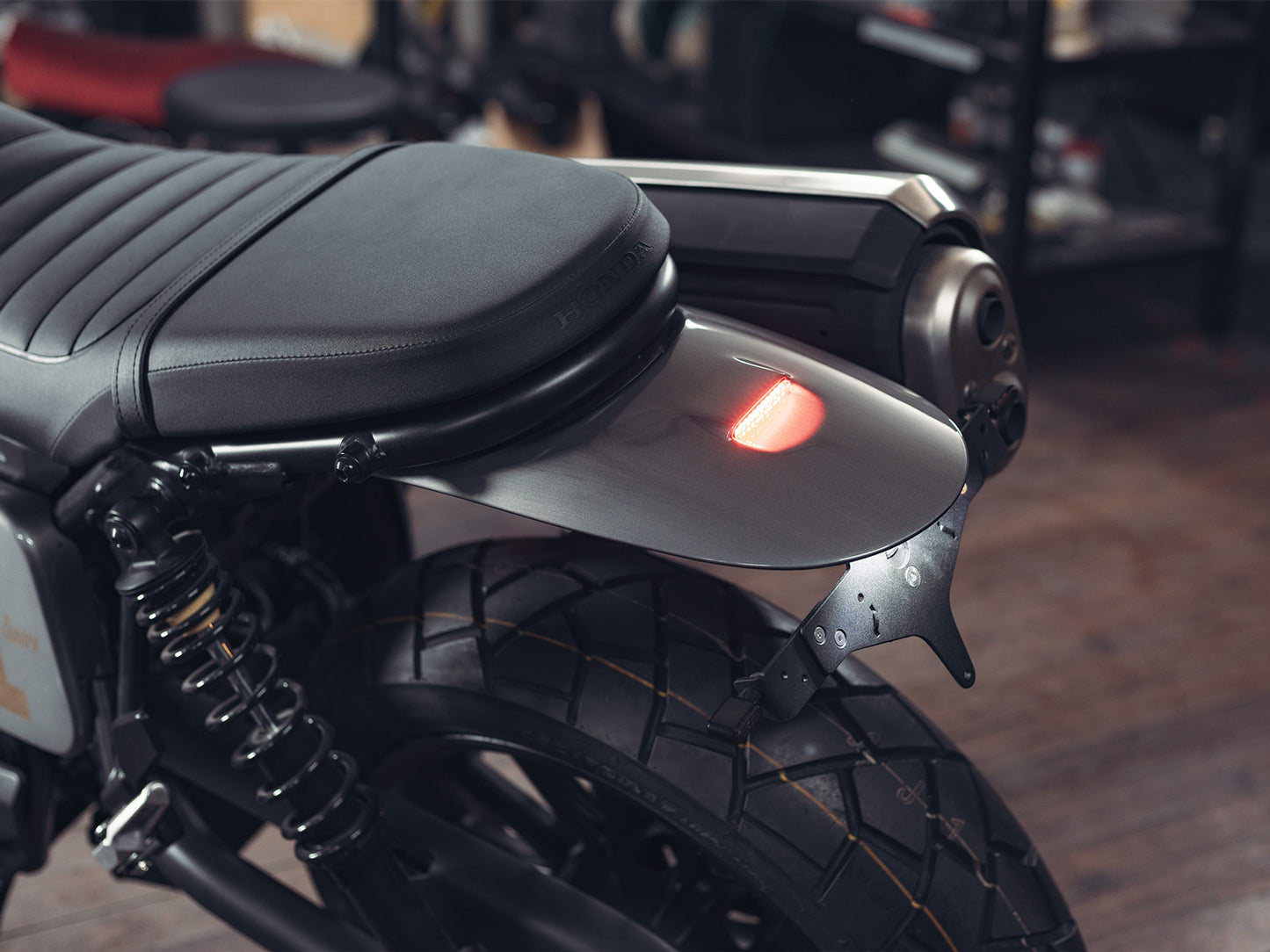 Honda CL250 Rear Mudguard Tail Tidy image gallery Glossy Black Real life on motorcycle left back side