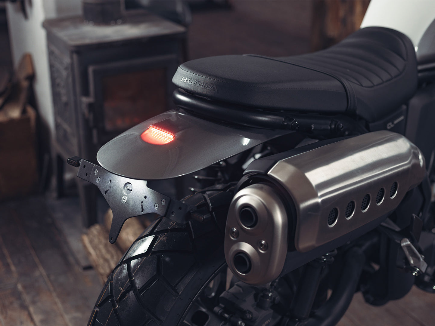 Honda CL250 Rear Mudguard Tail Tidy image gallery Glossy Black Real life on motorcycle 1
