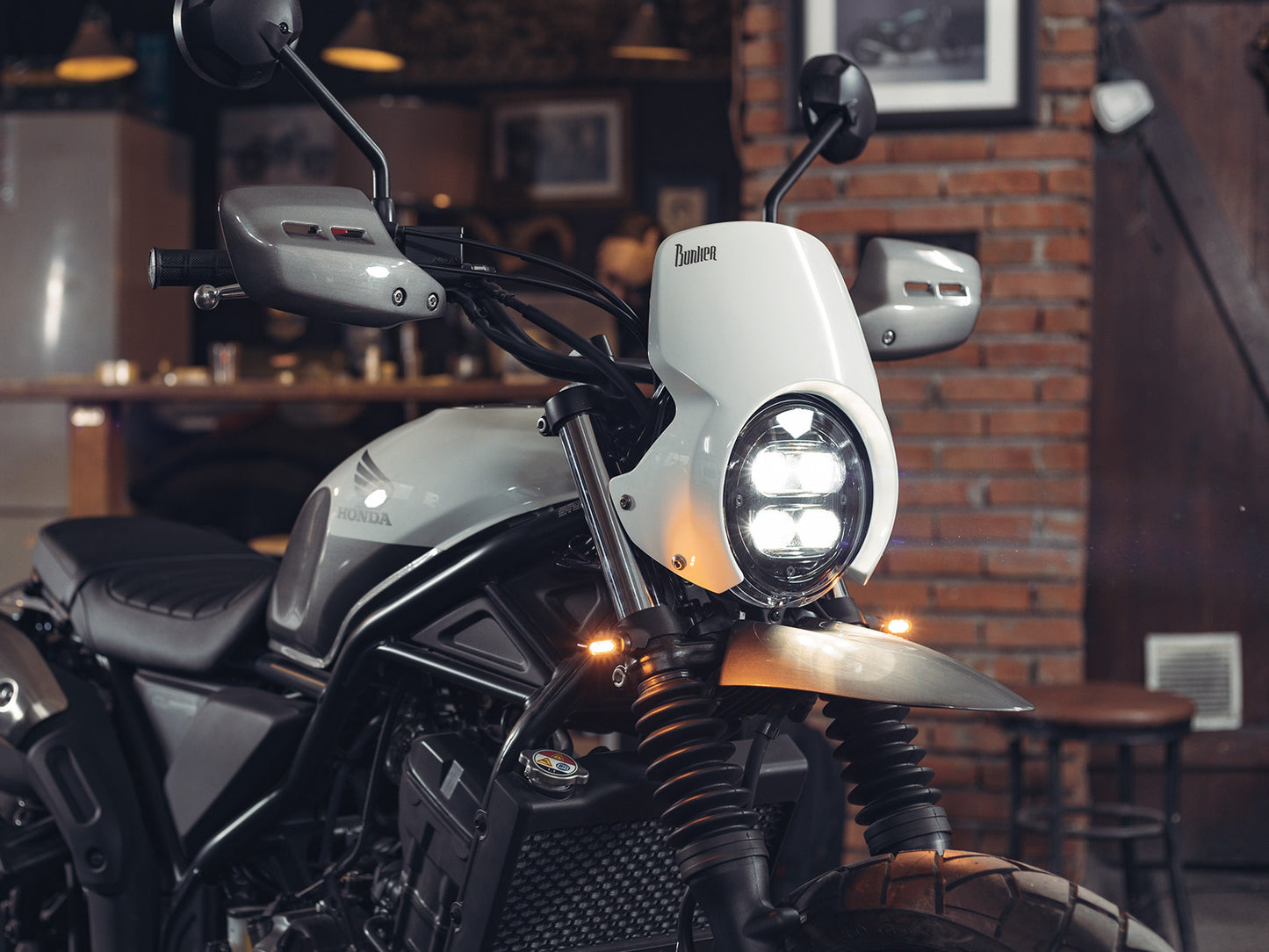 Honda CL250 Front Mudguard image gallery Glossy Black Real life on motorcycle right front side