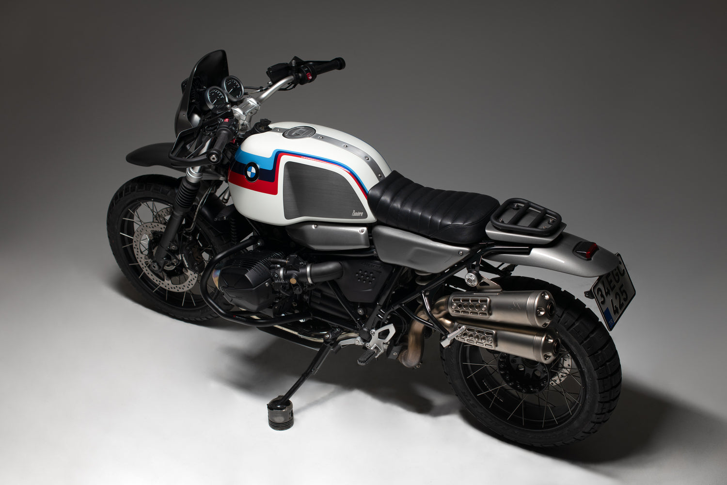 Custom BMW R nineT 2024 Pure Scrambler by Bunker Custom Cycles featuring a custom front fairing, rear fairing, tank shell, side panels, front fender, and composite body parts inspired by the BMW R 80 GS.
