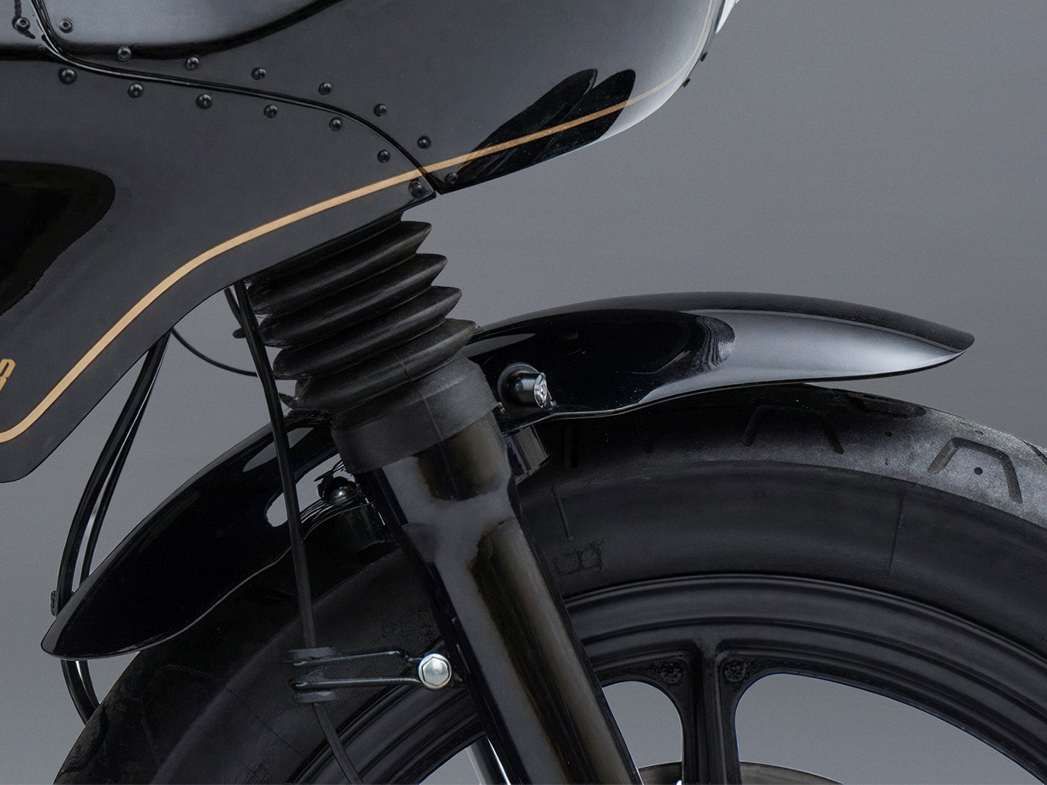Black Royal Enfield GT 650 with gold accents Cafe racer Slim Front Fender