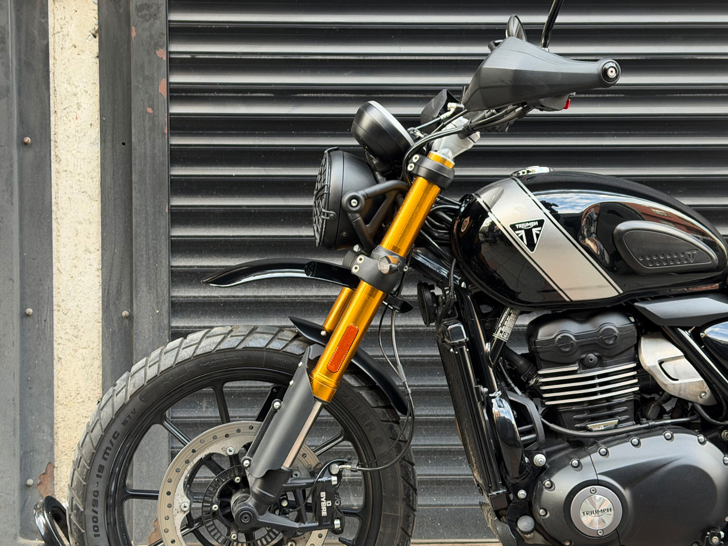 Triumph 400 X High Fender Low Fender Image Gallery Side view Aluminum Fork Protection 