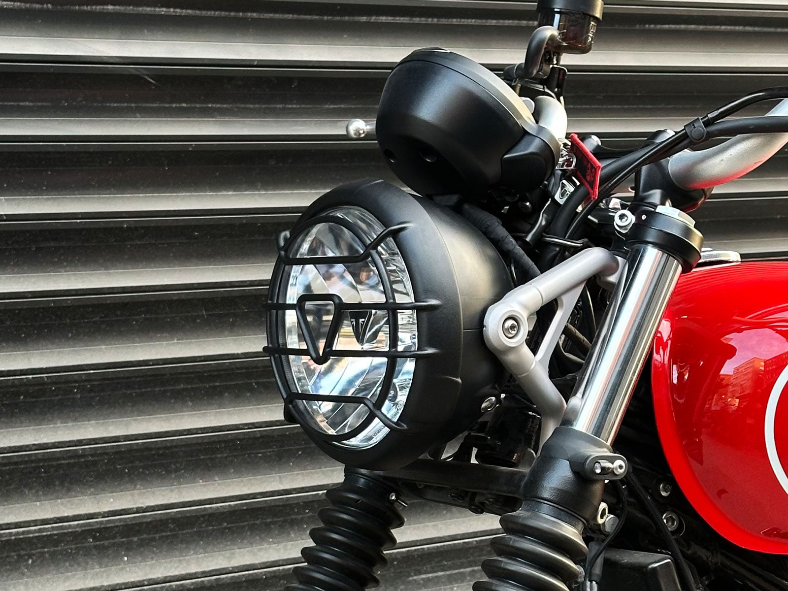 Triumph Headlight Grill Guard On motorcycle