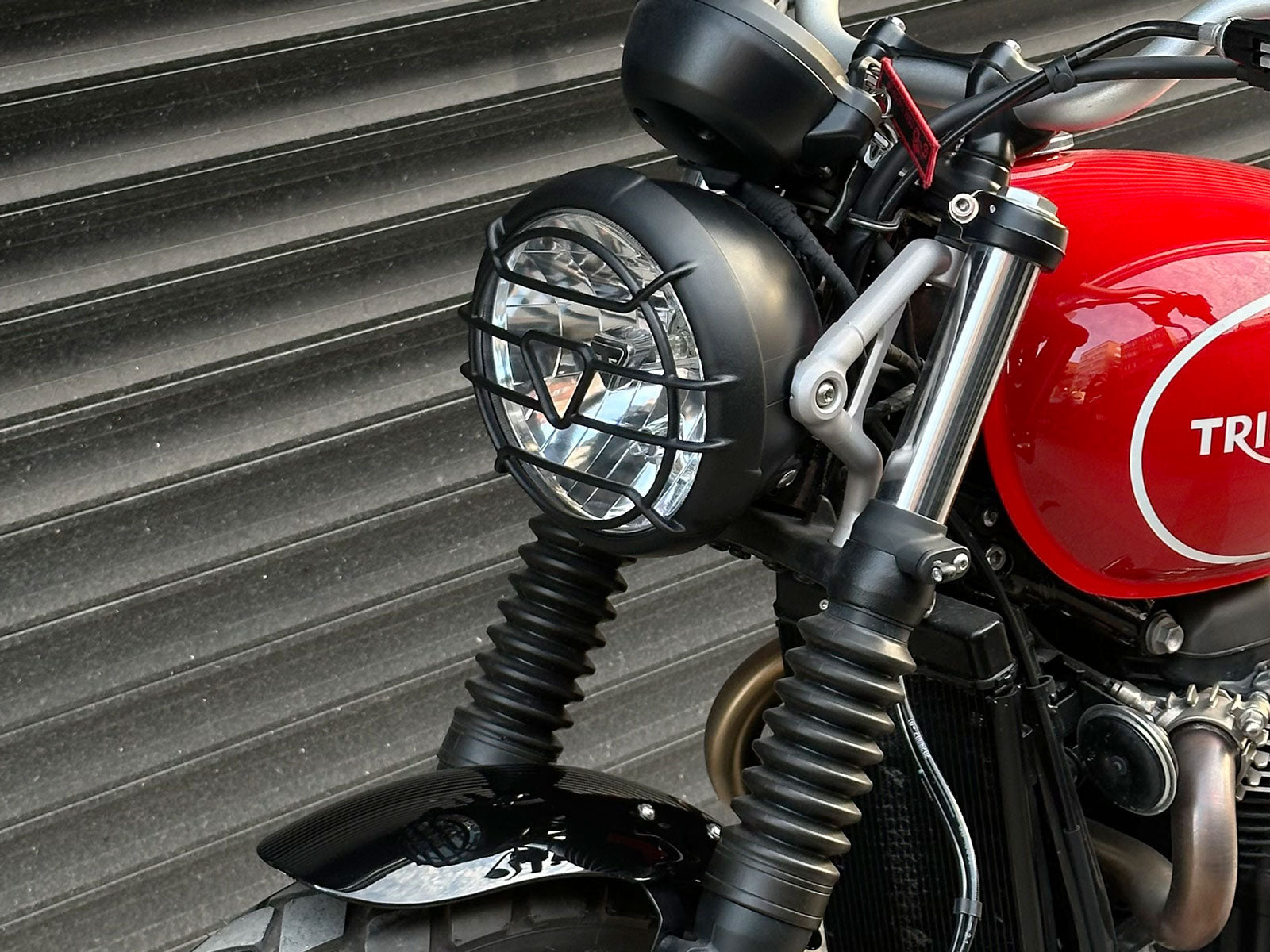 Triumph Headlight Grill Guard On motorcycle