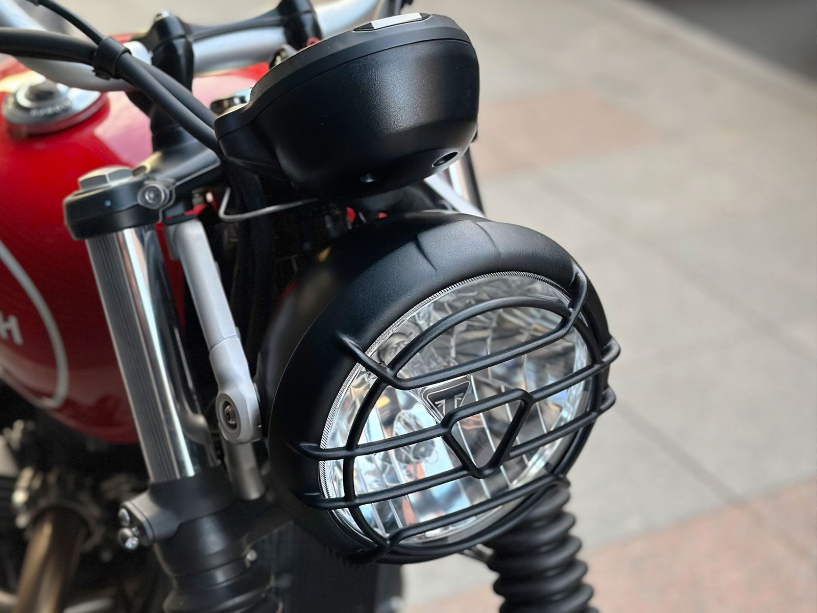 Triumph Headlight Grill Guard On motorcycle Closeup